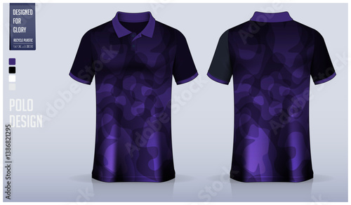 Polo shirt mockup template design for soccer jersey, football kit or sportswear. Sport uniform in front view and back view. T-shirt mockup for sport club. Fabric pattern.