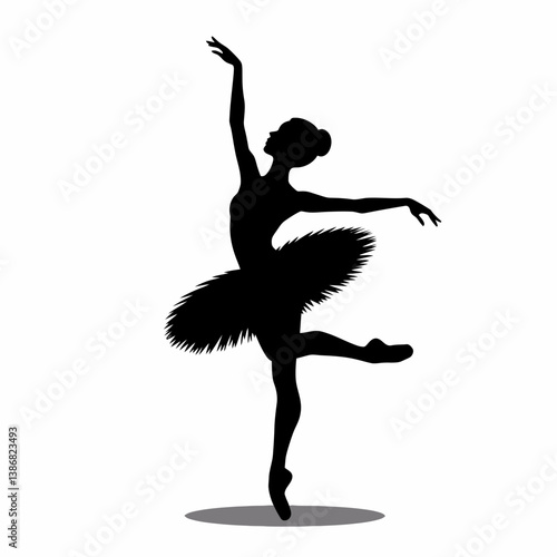 Elegant ballerina silhouette, graceful pose, tutu, ballet dancer, black shadow