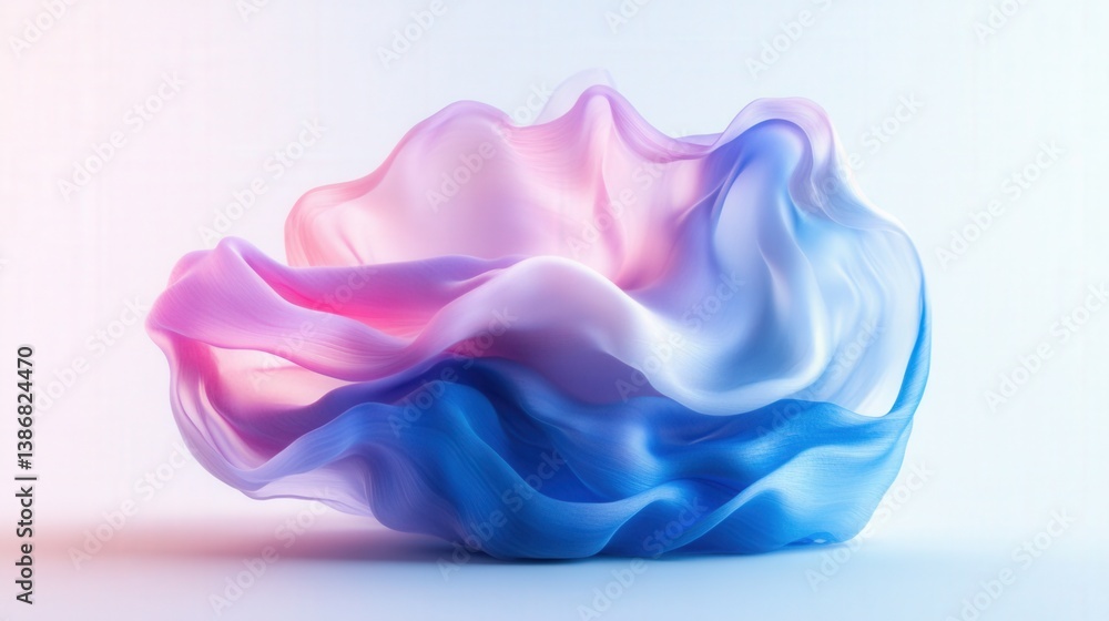 Colorful flowing fabric with soft pink and blue hues in motion Colorful flowing fabric with soft pink and blue hues in motion