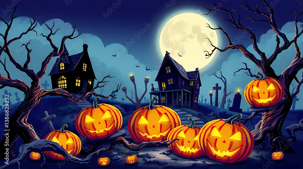 Spooky Halloween Night with Haunted House Spooky Halloween Night with Haunted House