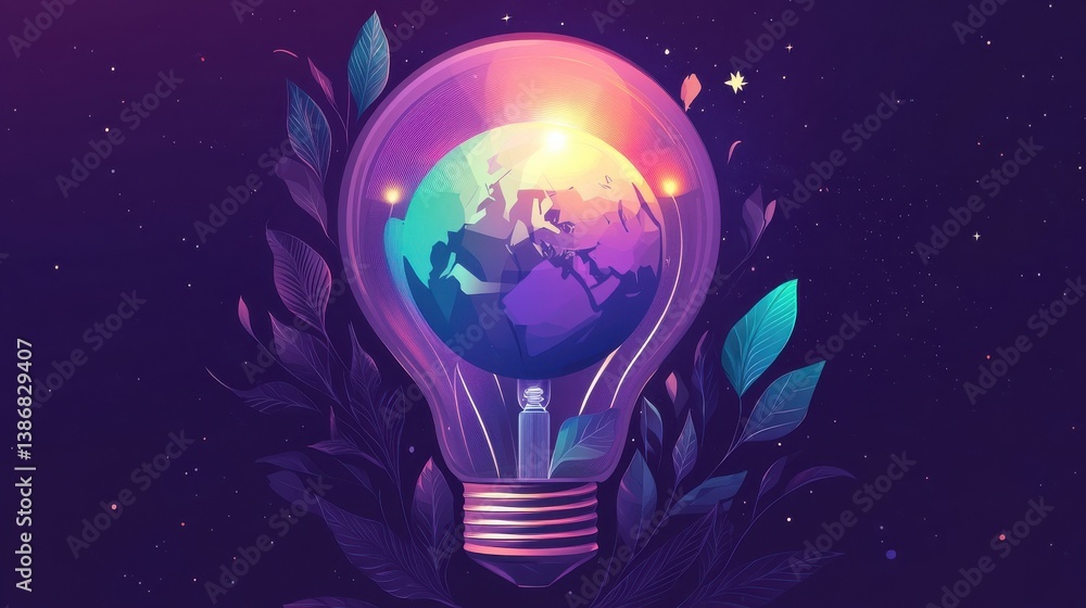 Fototapeta premium Earth hour. Planet in lightbulb illustration