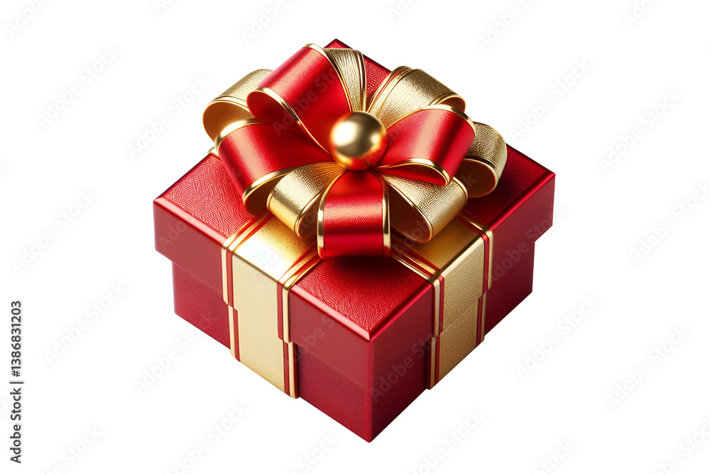 Fototapeta premium Red gift box with Gold bow transparent Background