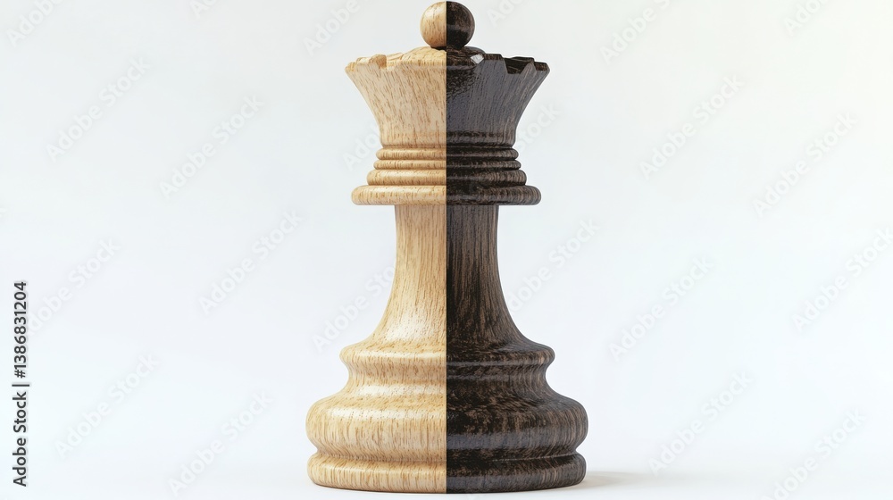 Obraz premium Half Wood Half Black Chess King Piece Contrast Artistry Display