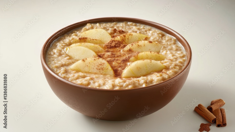 A creamy bowl of oatmeal with cinnamon, apple slices, and honey. Featuring warmth and sweetness A creamy bowl of oatmeal with cinnamon, apple slices, and honey. Featuring warmth and sweetness