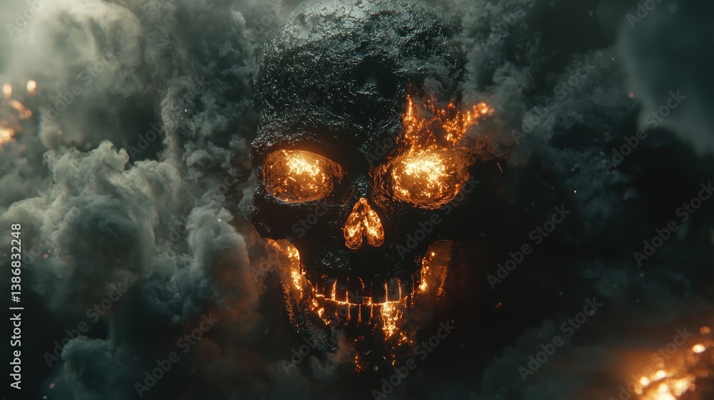 Infernal Skull Amidst Obscure Smoke: A Digital Masterpiece Infernal Skull Amidst Obscure Smoke: A Digital Masterpiece