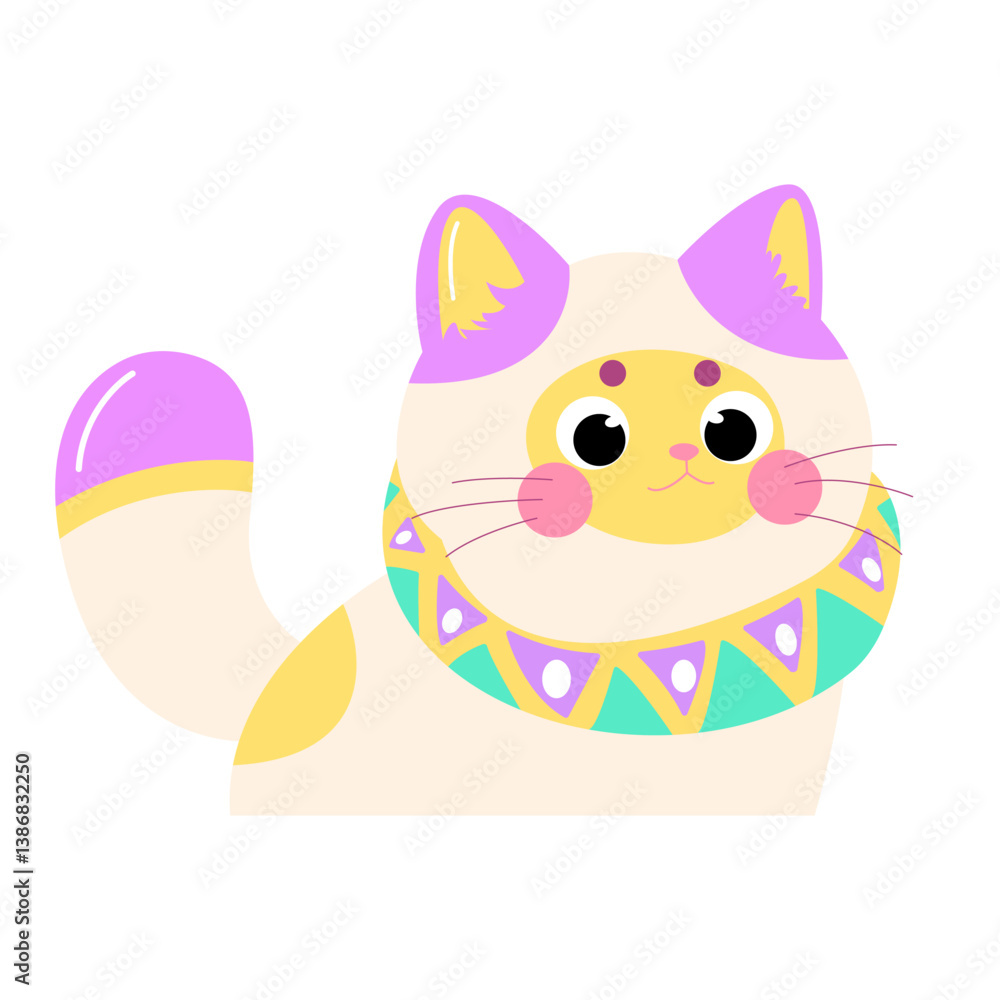 Fototapeta premium cute cat illustration in white pink and yellow