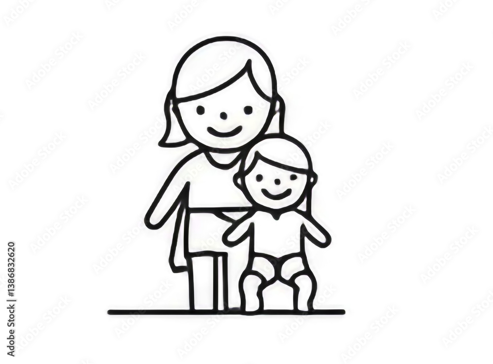 A heartwarming illustration of a mother and her toddler, sharing a tender moment of love and connection, simply drawn in black and white. A heartwarming illustration of a mother and her toddler, sharing a tender moment of love and connection, simply drawn in black and white.