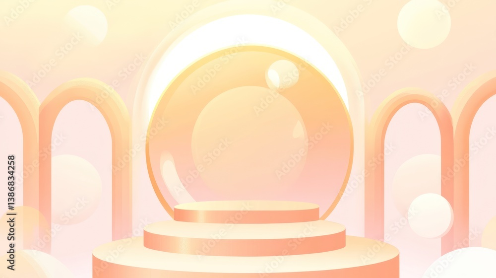 Abstract, pastel podium, orb, display, light, soft, background, product presentation Abstract, pastel podium, orb, display, light, soft, background, product presentation