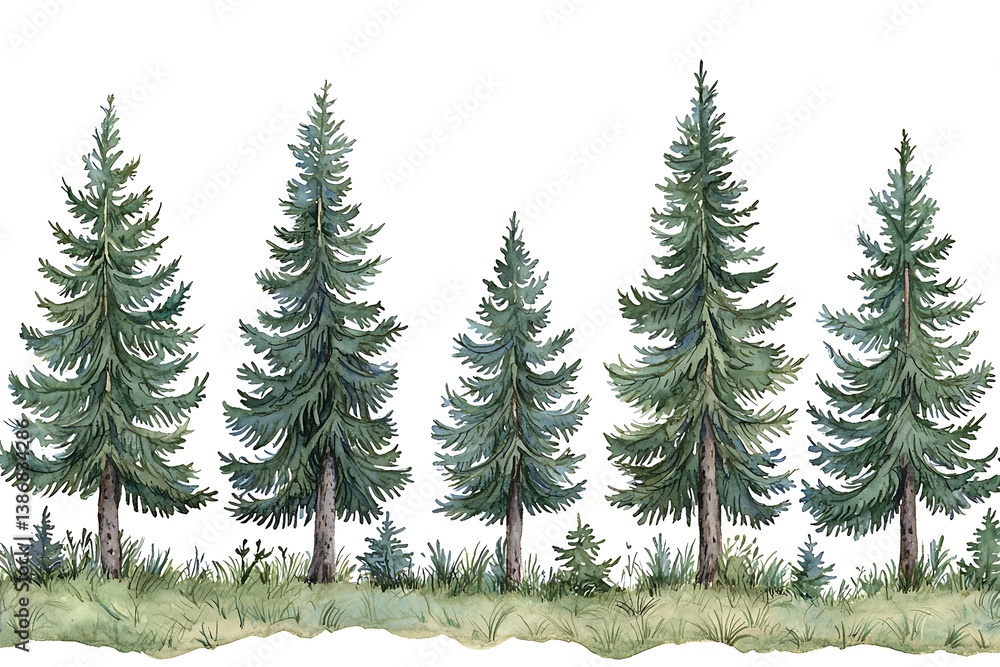 Obraz premium Lush Green Pines Silhouette Against White Background for Design Use