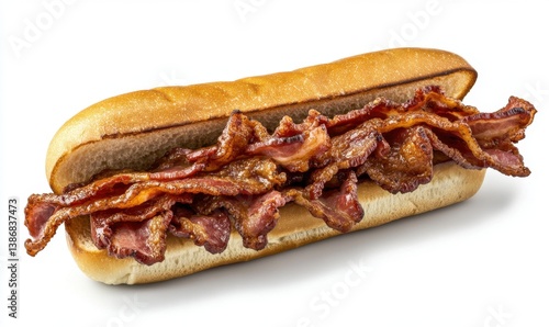 Crispy bacon sandwich on white background, food photography for menu or advertisement