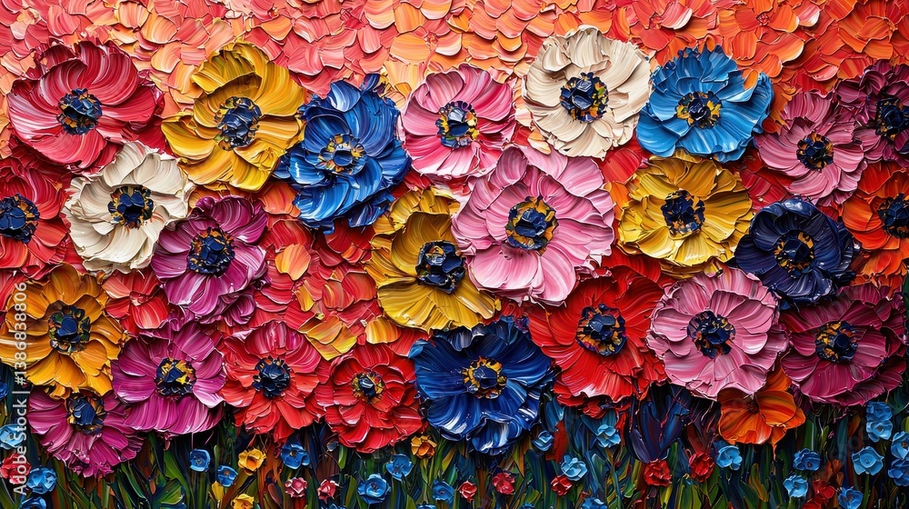 A vibrant field of wildflowers, painted with strokes of oil, showcasing a captivating pattern that would inspire awe in any viewer, rendered by the generative power of Artificial Intelligence. A vibrant field of wildflowers, painted with strokes of oil, showcasing a captivating pattern that would inspire awe in any viewer, rendered by the generative power of Artificial Intelligence.