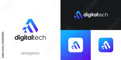 Modern letter A tech logo design. Abstract symbol digital with pixel shape logos.