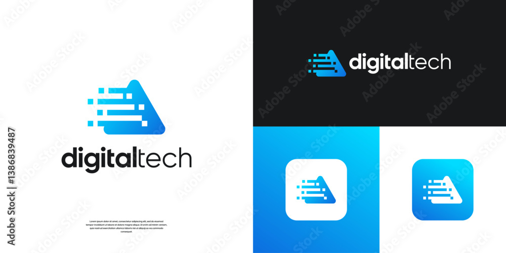 Naklejka premium Letter A logo design template. Geometric triangle shape with digital tech symbol logos.