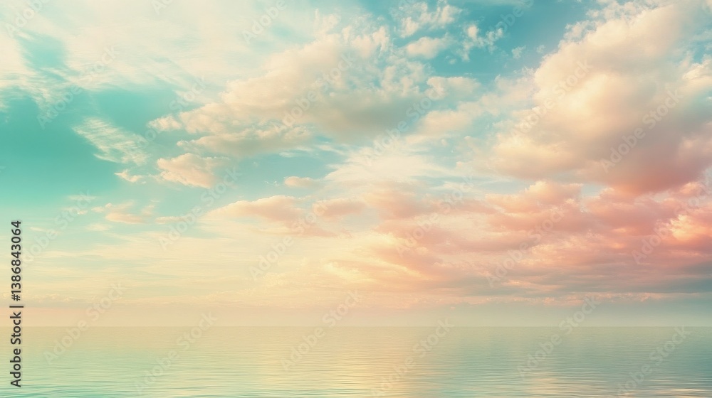 Naklejka premium Serene Ocean View with Soft Clouds and Gentle Pastel Colors