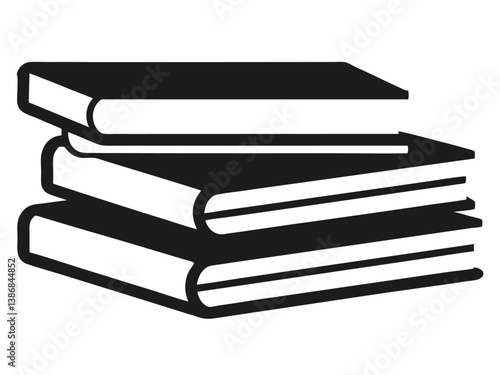 A minimalist black-and-white silhouette of a stack of three books