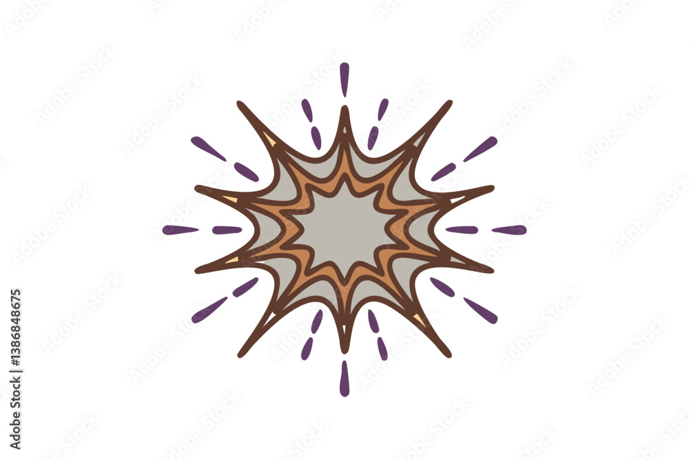 Cartoon Explosion Effect With Rays In Brown Purple Tones On White Background Cartoon Explosion Effect With Rays In Brown Purple Tones On White Background