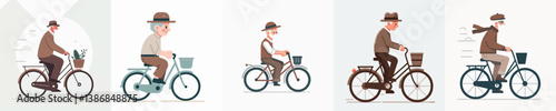 a set of vectors of grandfathers riding bicycles