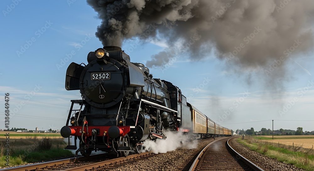 Naklejka premium Steam Train Majesty: Rustic Landscape, Powerful Journey AI Generated
