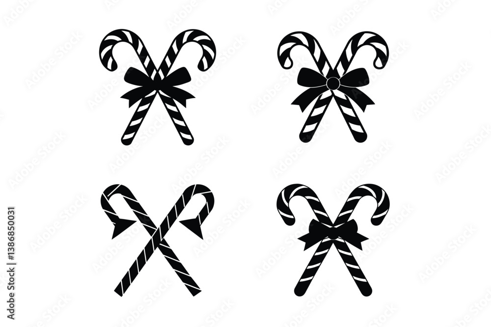 Candy Cane Icons with Bow - Christmas Vector Silhouette Set
Candy Cane Icons with Bow - Christmas Vector Silhouette Set