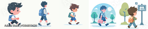a group of vector boys going to school