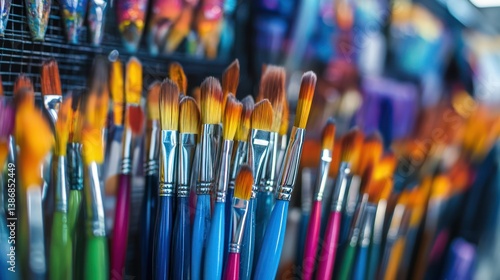 Colorful paintbrushes art market display