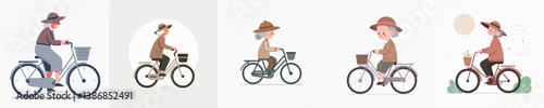 a set of vector grandmothers on bicycles