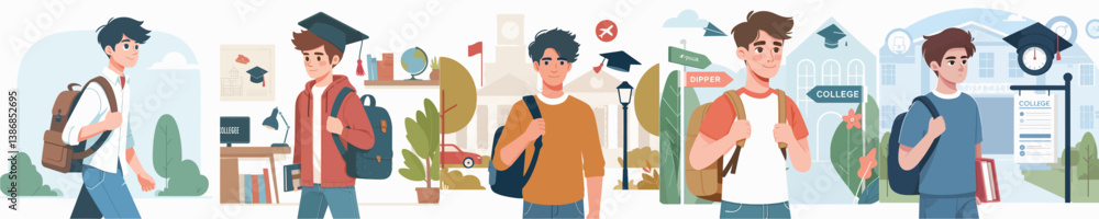 a group of young people going to college vector a group of young people going to college vector