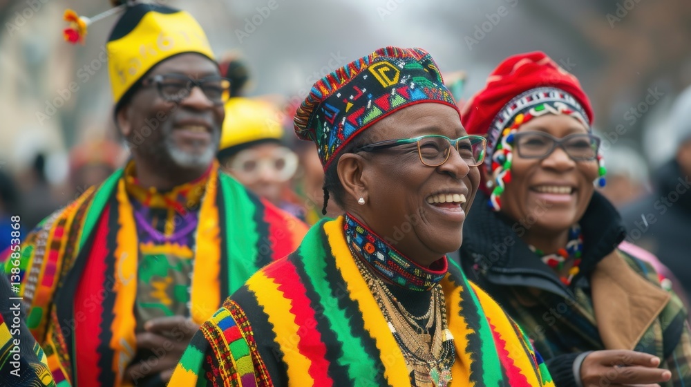 Obraz premium Joyful Older Black Adults Celebrating in Vibrant Colors