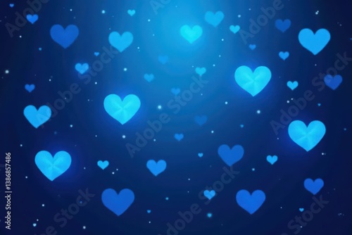 Deep blue background filled with many smaller blue hearts , many hearts, hearts, graphic