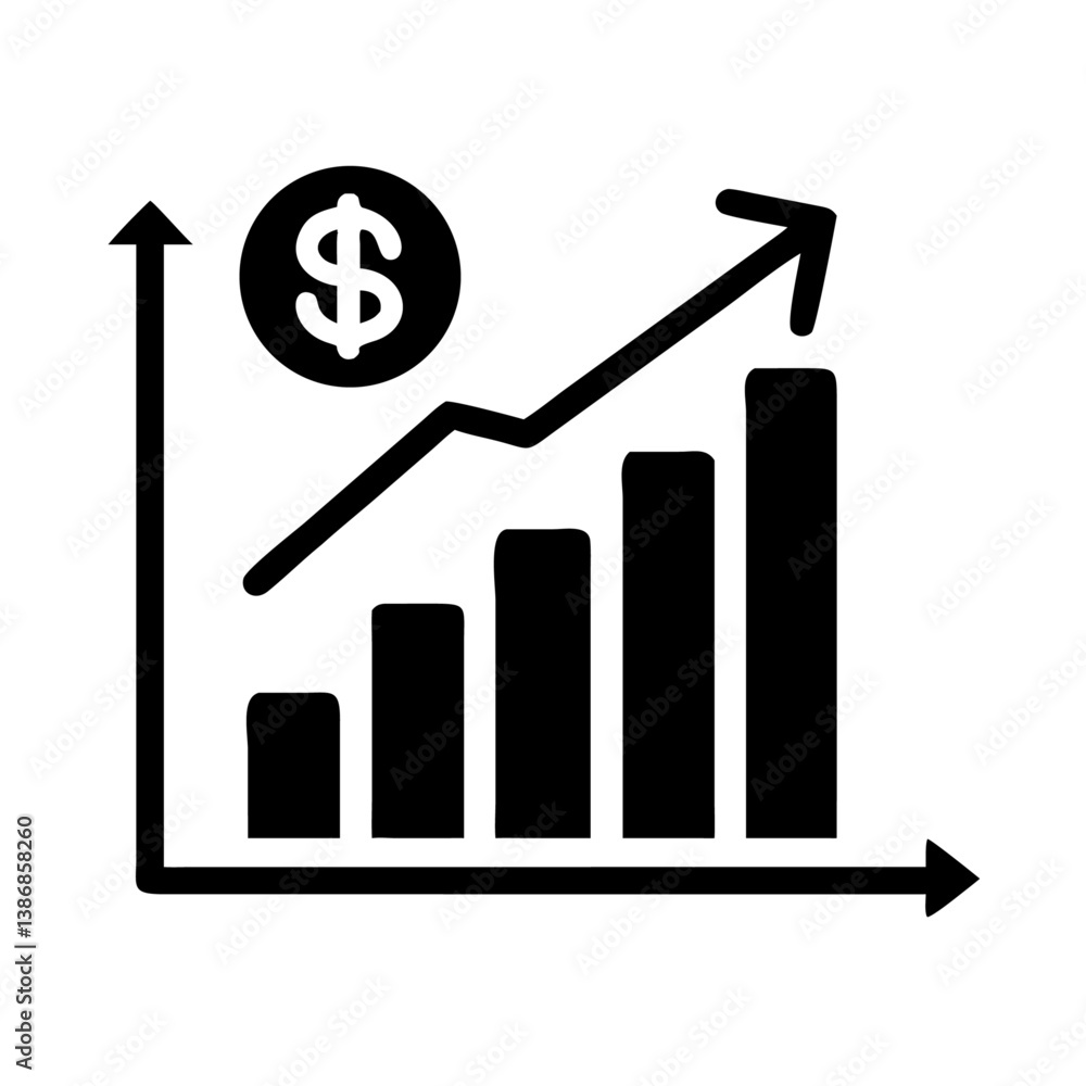 Graph icon, upward trend, bar chart, increasing growth, financial success Graph icon, upward trend, bar chart, increasing growth, financial success
