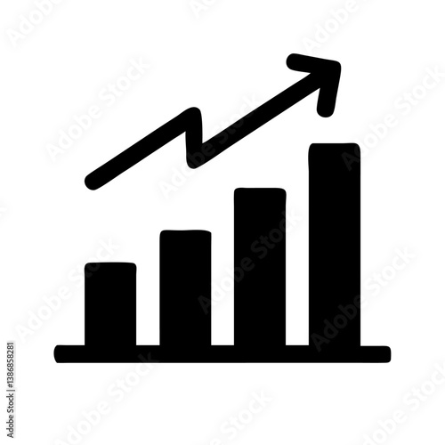 Graph icon, upward trend, bar chart, increasing growth, financial success 