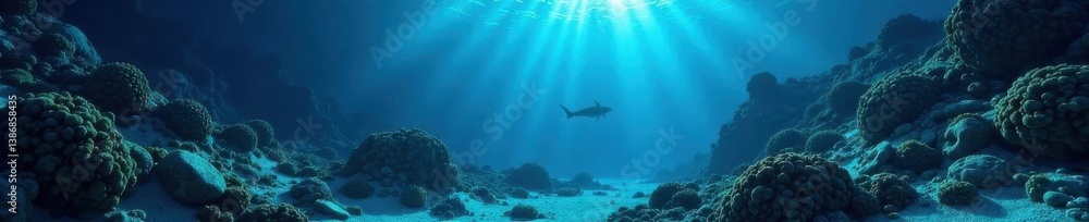 Fototapeta premium Deep blue ocean floor, mysterious sunken treasure, dark, dark blue, texture