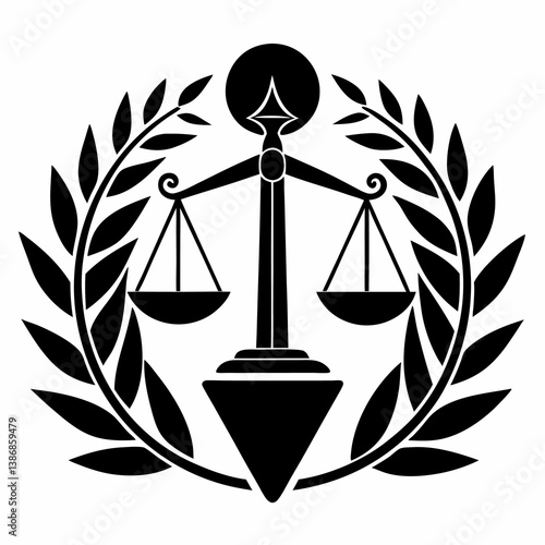 Legal symbol, scales of justice, laurel wreath 