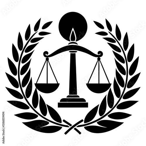 Legal symbol, scales of justice, laurel wreath 