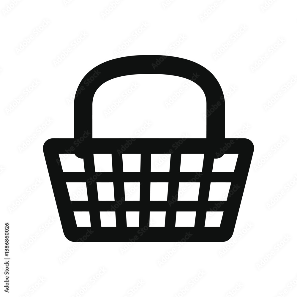 Basket Icon: Minimalist Silhouette of a Handled Storage and Carrying Tool Basket Icon: Minimalist Silhouette of a Handled Storage and Carrying Tool