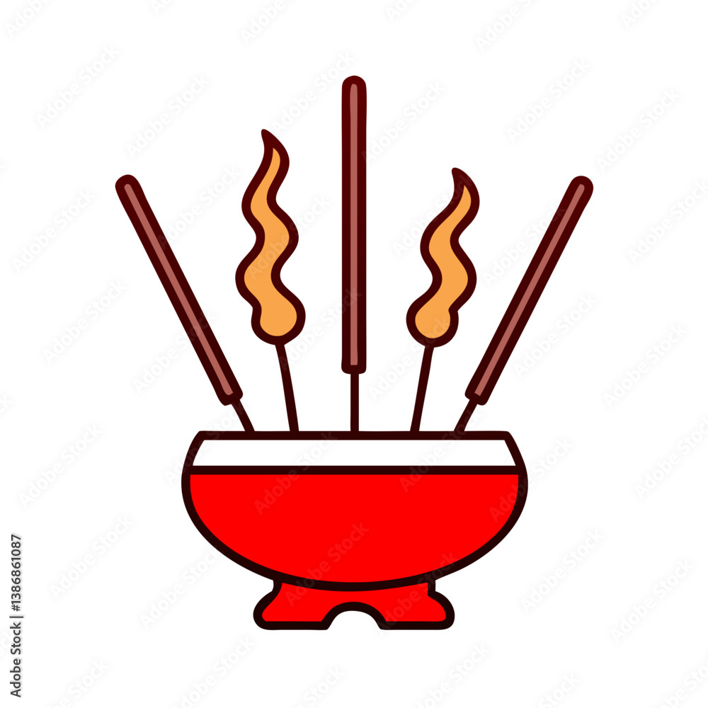 Red Incense Burner With Burning Sticks On A Black Background Illustration Red Incense Burner With Burning Sticks On A Black Background Illustration