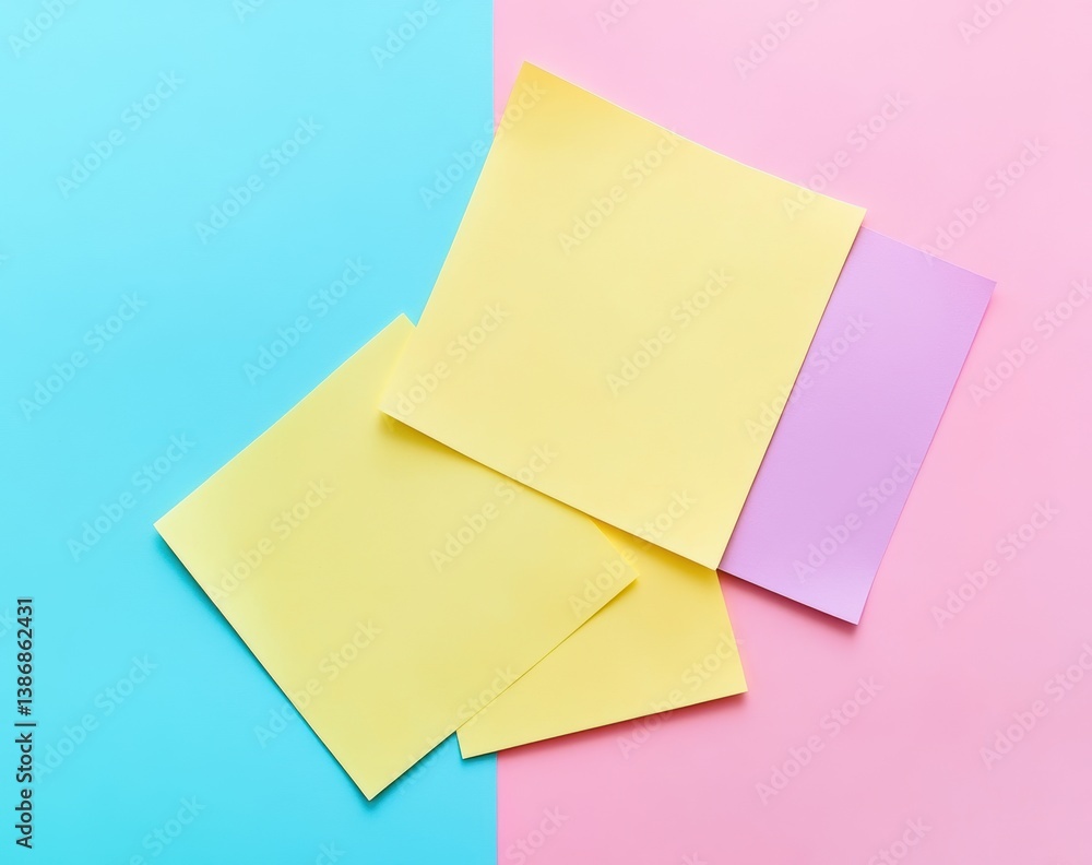 Sticky Notes: A close-up shot features the colorful stationery arrangement of sticky notes, set against a backdrop of contrasting pastel hues Sticky Notes: A close-up shot features the colorful stationery arrangement of sticky notes, set against a backdrop of contrasting pastel hues