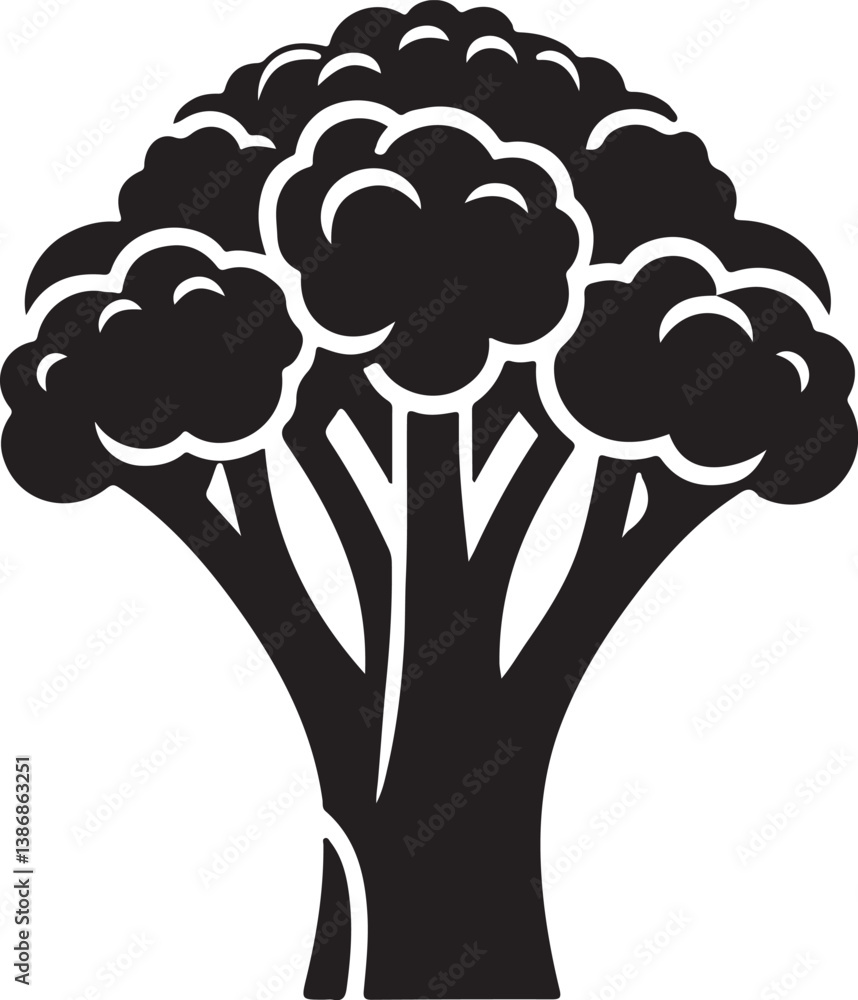 Broccoli silhouette vector art illustration. Broccoli vector icon. Broccoli silhouette vector art illustration. Broccoli vector icon.
