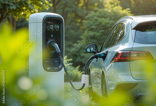 Electric vehicle car charging station EV charger green energy sustainable transportation future technology urban outdoor