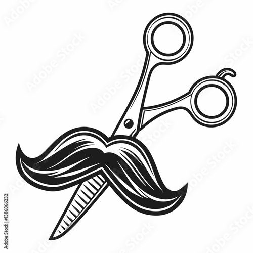 Minimalist barber logo, scissors cutting mustache