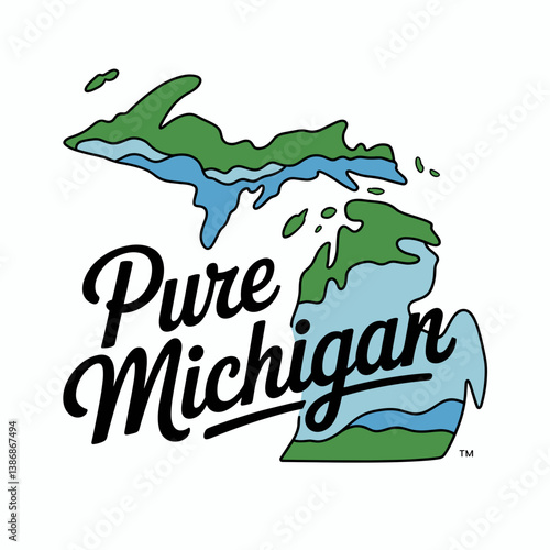 Pure Michigan Map Design with Great Lakes and Hand Lettering