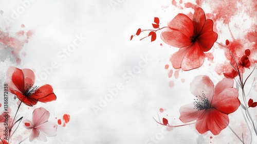 Fototapeta Naklejka Na Ścianę i Meble -  Red Watercolor Flowers  Floral Background  Artistic Design