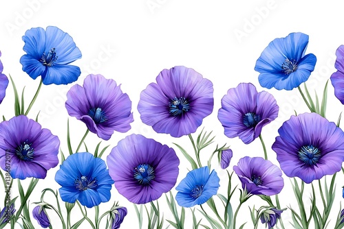 Wallpaper Mural Beautiful Blue and Purple Flowers in Full Bloom on White Background Torontodigital.ca