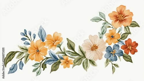 Fototapeta Naklejka Na Ścianę i Meble -  Colorful watercolor flowers and leaves arrange beautifully on white background