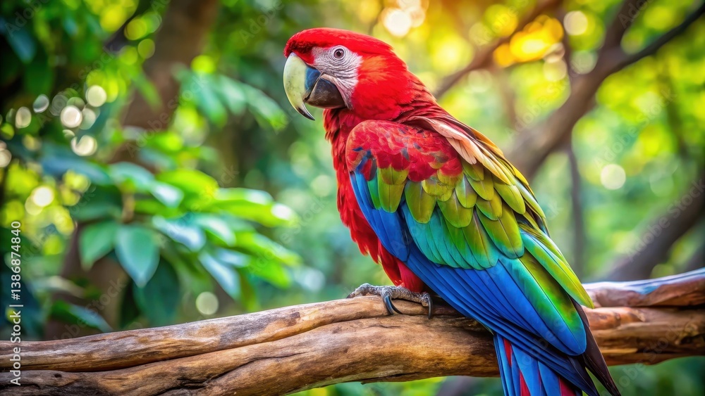 Obraz premium A vibrant green winged macaw with bright plumage perched on a sturdy tree branch