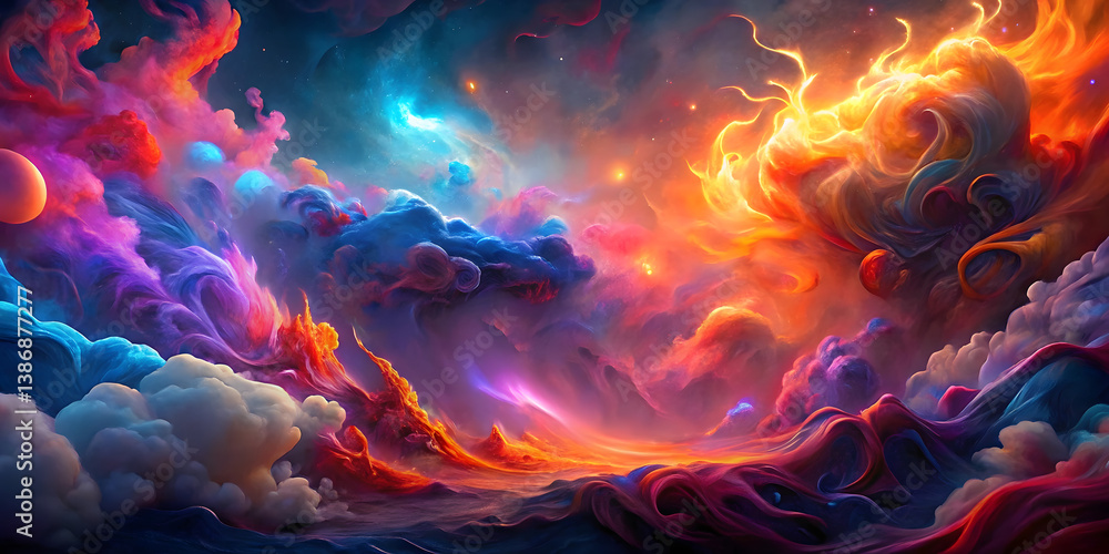 Fototapeta premium Colorful Abstract Cosmic Art with Surreal Fantasy Clouds and Galactic Vibes