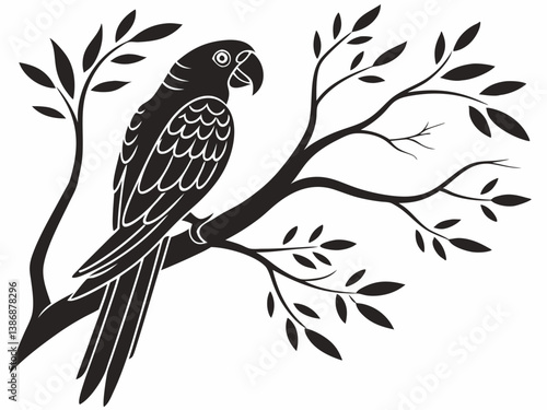 parrot with tree brunch silhouette vector