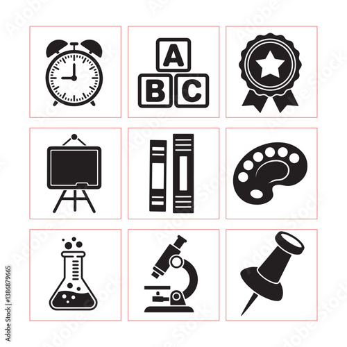 Educational and School Icons Set – Learning and Classroom Essentials
