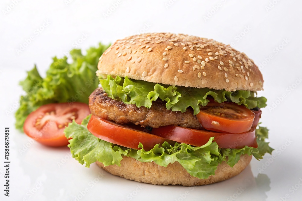Juicy Burger with Lettuce, Tomato, and Sesame Bun Juicy Burger with Lettuce, Tomato, and Sesame Bun