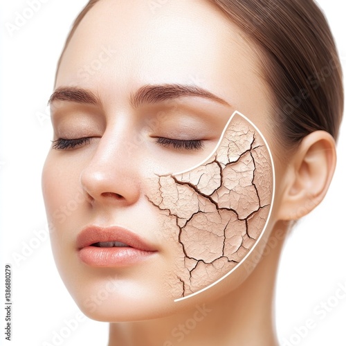 Dehydrated skin concept, Woman showcasing dryness and skincare needs